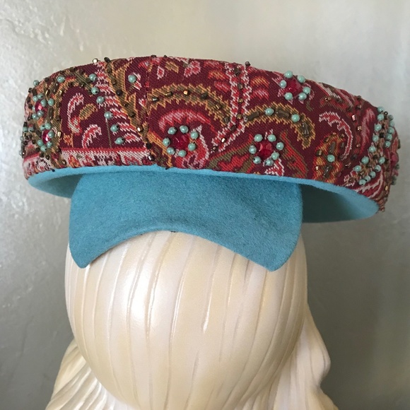 EXQUISITE DESIGNER 1940s\' MULTI-COLOR FABRIC & FELT HAT main image 11